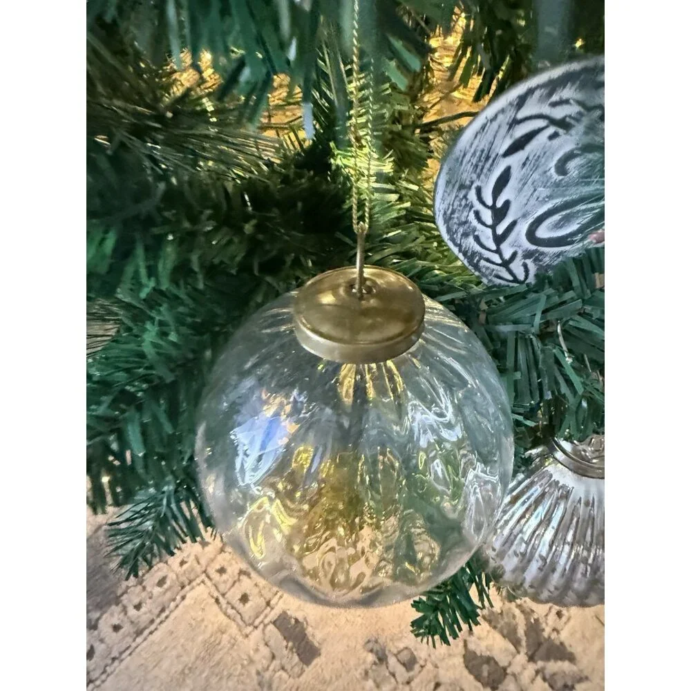 4 Restoration Hardware Optic Silver Ball Clear Glass Globe Christmas Ornaments L